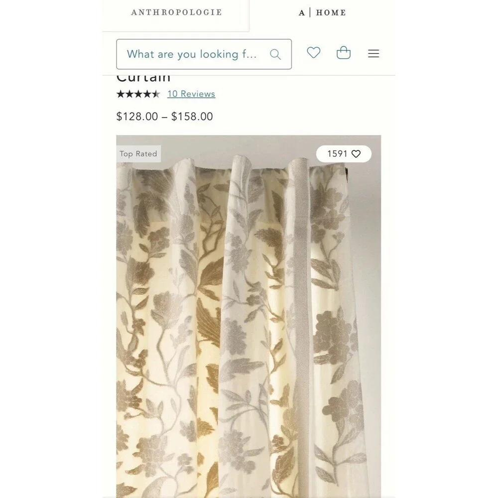 New Anthropologie Francine Woven Floral Curtain Set 2 Panels 63